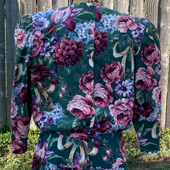 Vintage 80s 90s Lisa II Ltd Floral Cottagecore Lace Collar Dress Women’s M - Picture 5 of 14